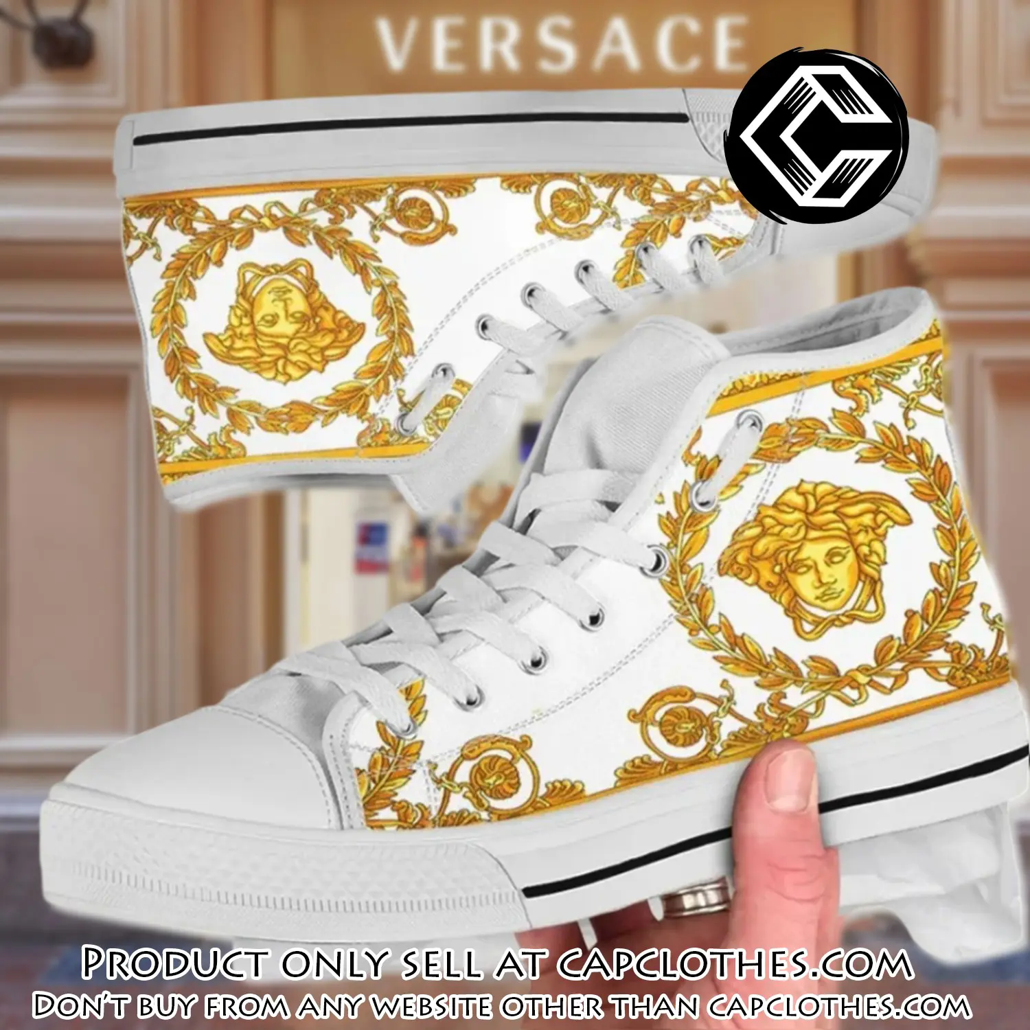 Versace medusa gold white premium high top canvas shoes luxury brand gifts for men women cc4658238